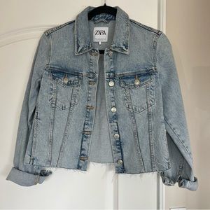 Zara Cropped Raw Hem Denim Jacket
